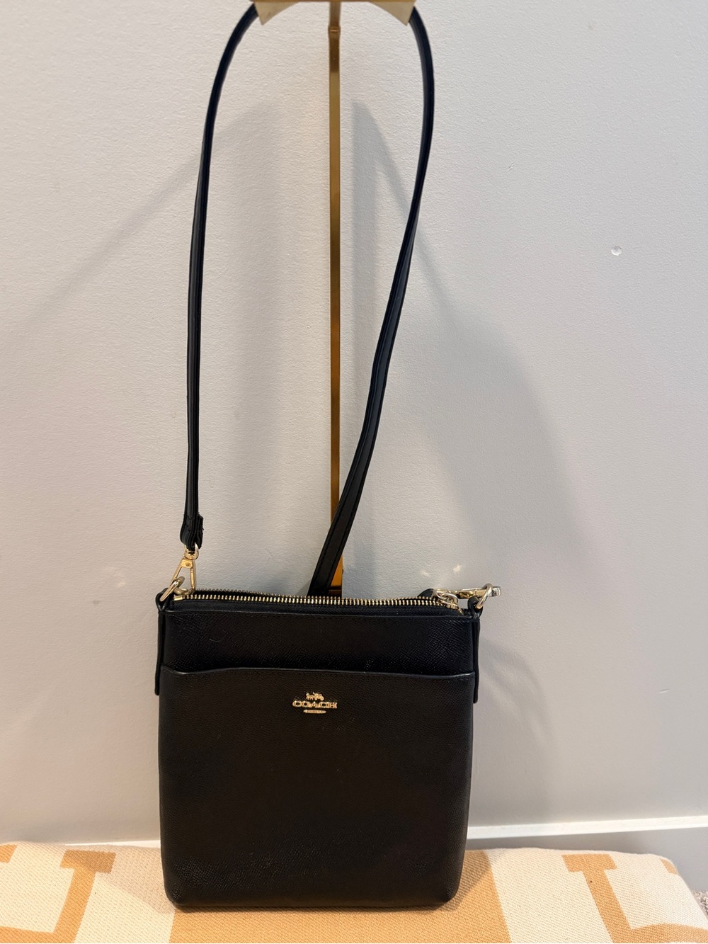 Coach Black Crossgrain Leather Messenger Bag with Gold Hardware charm included